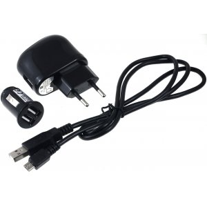 Carregador-USB 2,1A + 2.0 High-Speed Cabo USB com Micro-USB e Carregador de veículo 2x USB