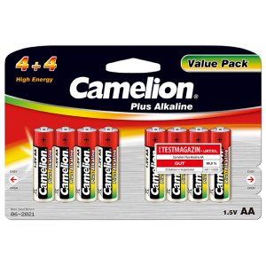 Pilha Camelion Mignon LR6 MN1500 AA AM3 Plus Alcalina (4+4) blister 8unid.