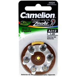 Camelion Pilha de aparelhos auditivos 312AE / A312 / AE312 / DA312 / V312AT / PR736 / ZL312 blister 6 unid.